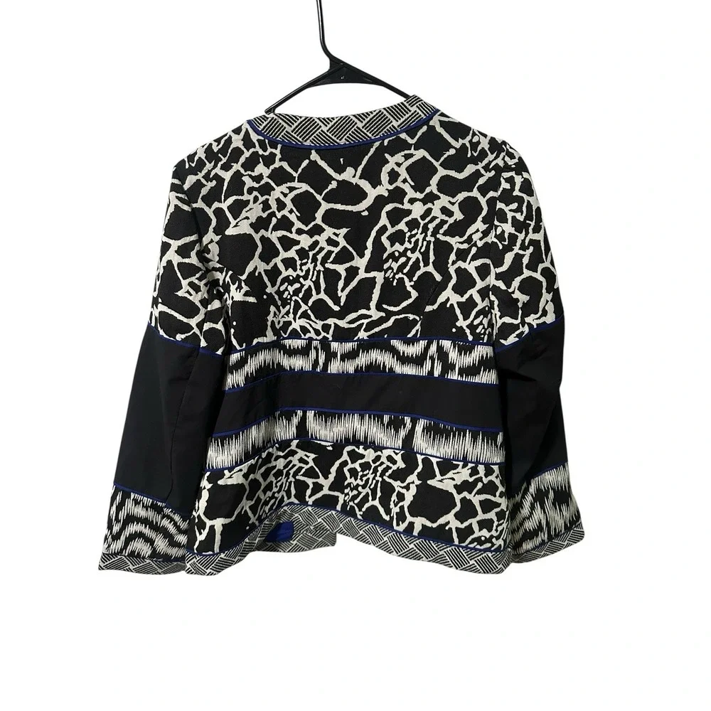Chico's Size 1/Medium Black Blue Geometric Blazer‎ Jacket